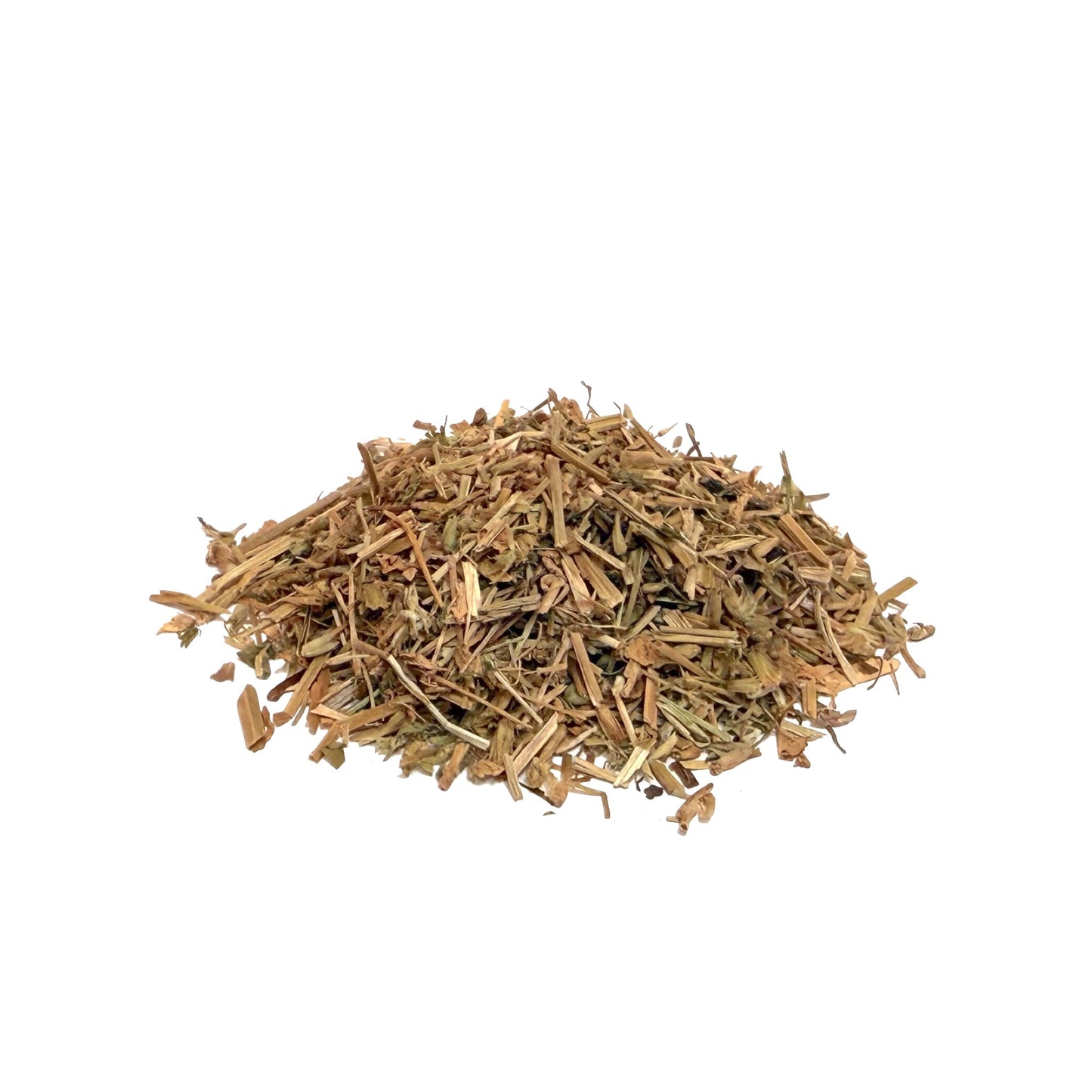 Heap of dried chickweed herb on a white background
