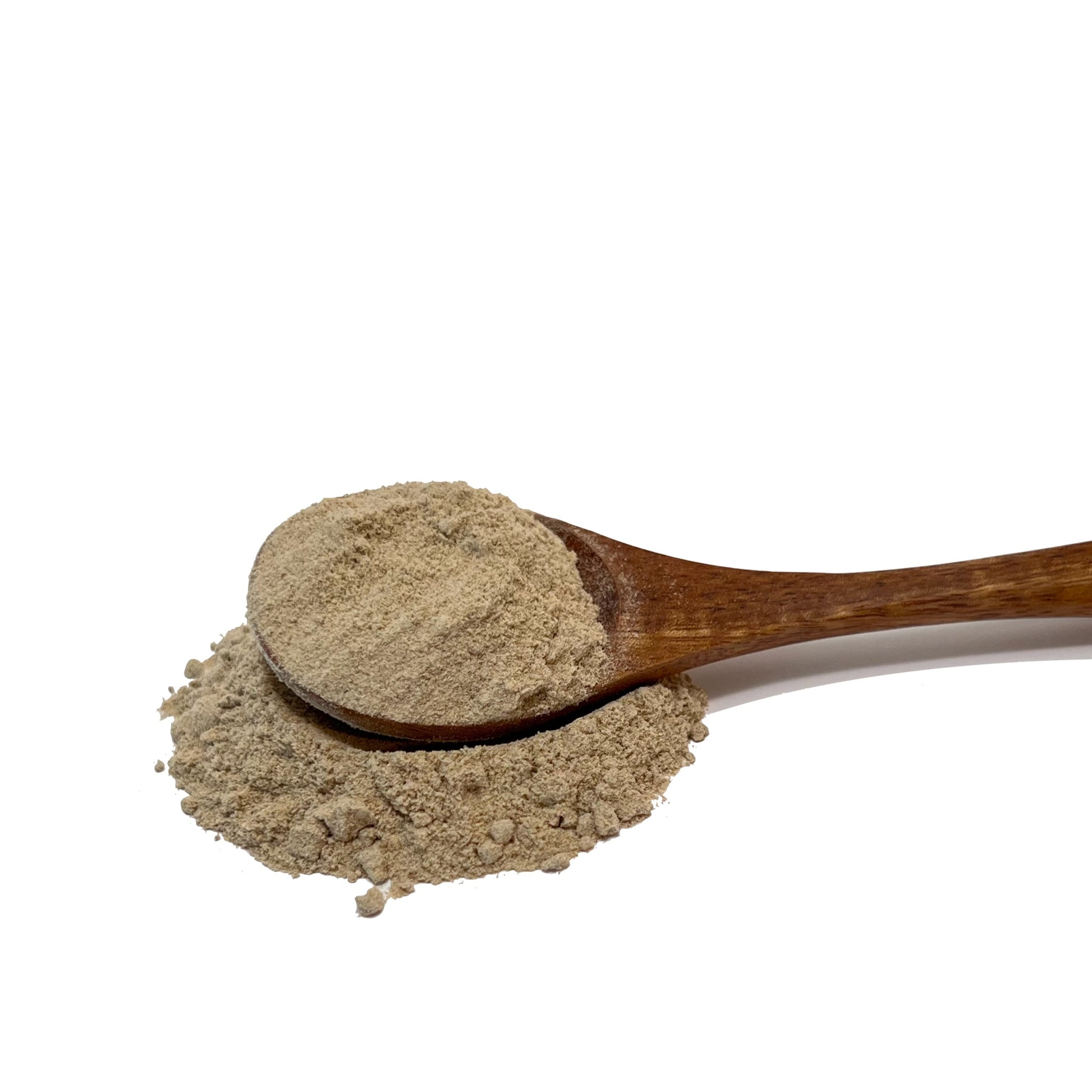 Wooden spoon full of and resting in echinacea root powder