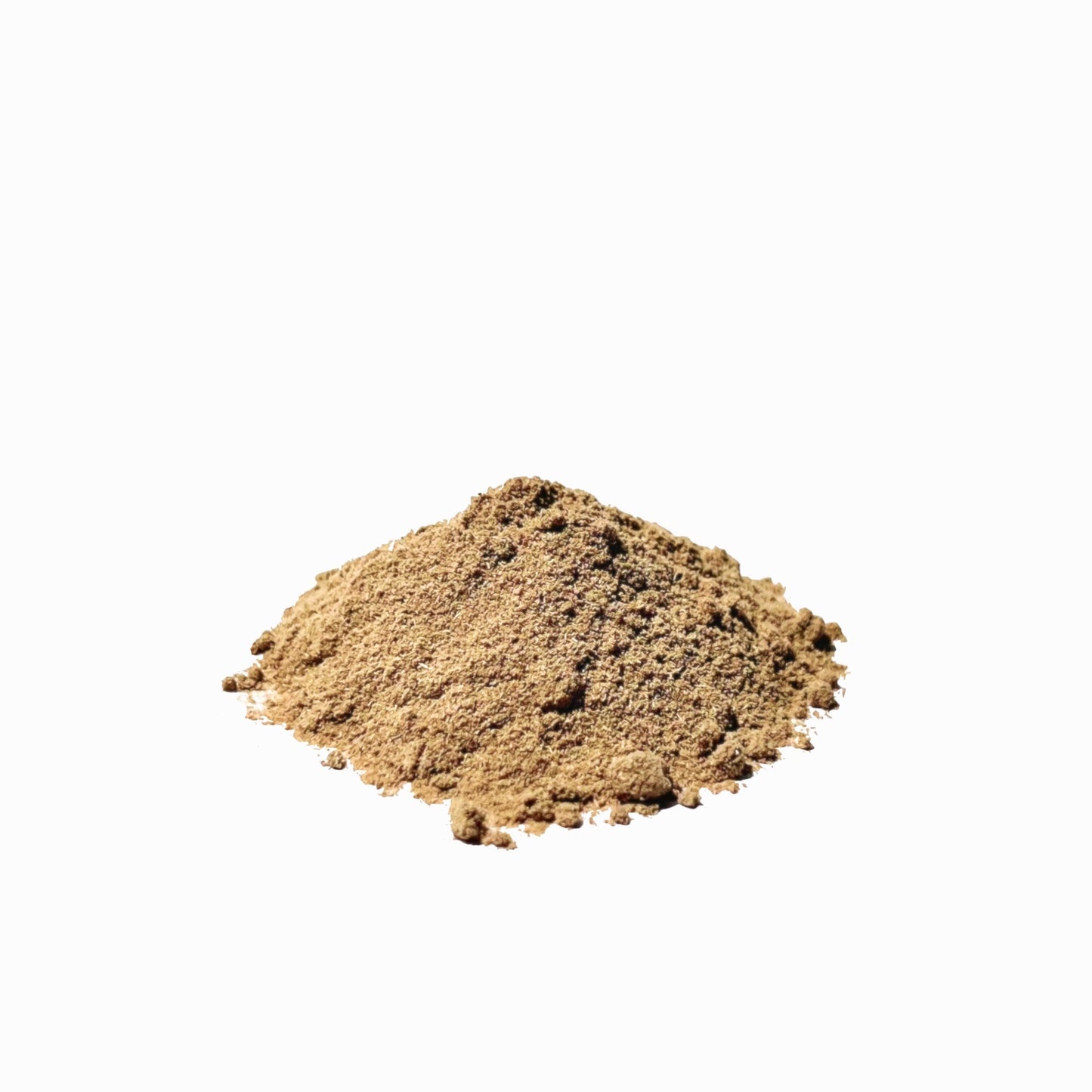 Small pile of kava kava root powder on a white background