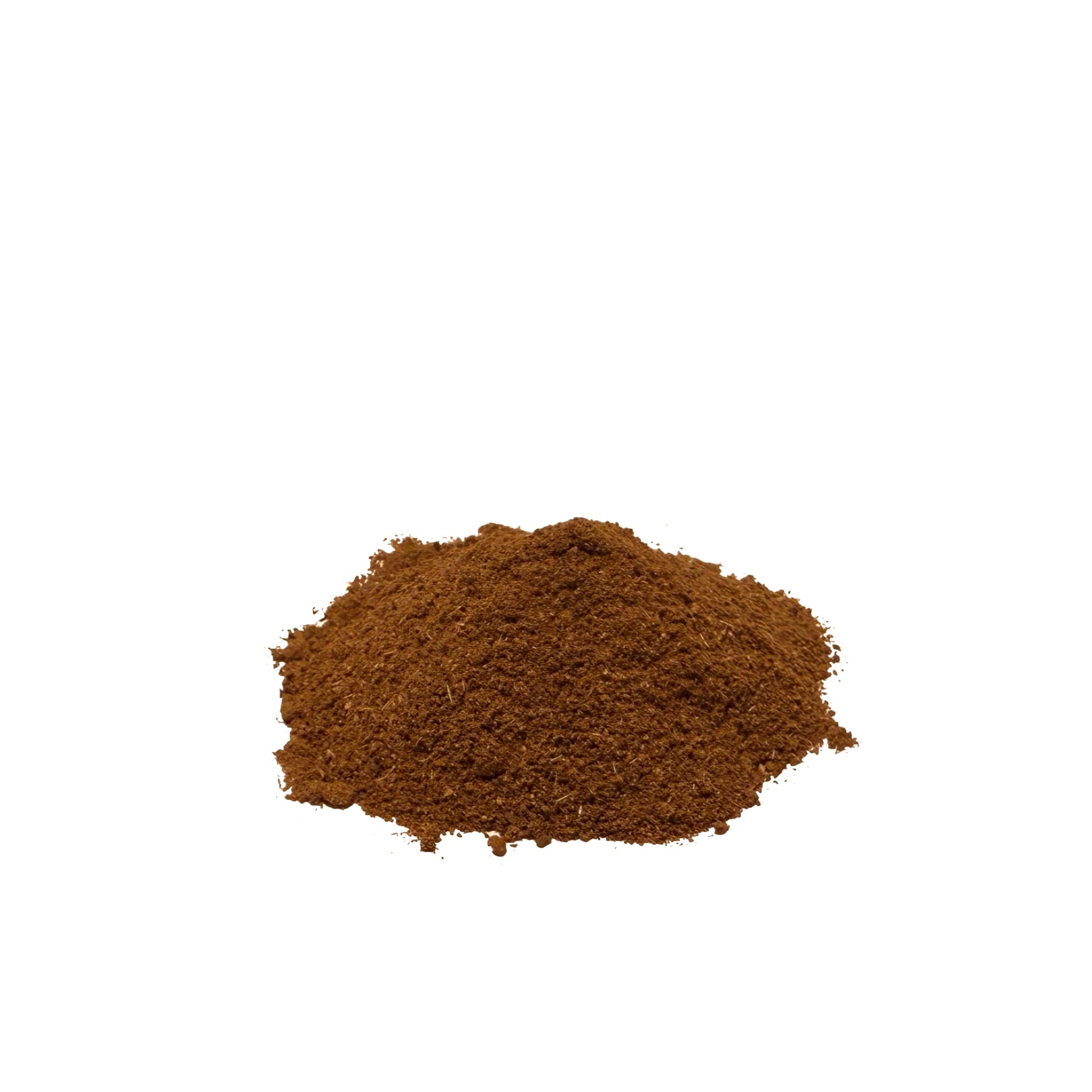 Finely ground, orange-brown black haw bark in a pile