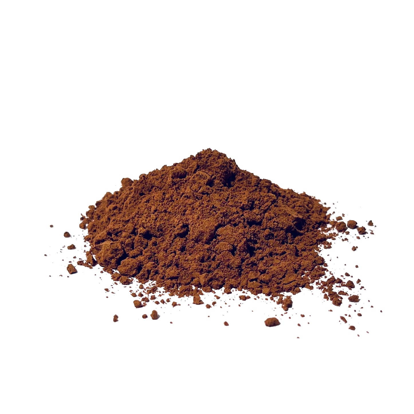 A pile of orange-brown schizandra berry powder on a white background