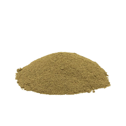 A small mound of fine brownish pepper powder centered on a plain white background.