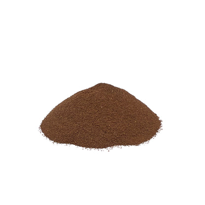 Dark brown black cohosh root powder mounded in a pile