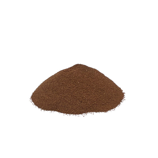 Dark brown black cohosh root powder mounded in a pile