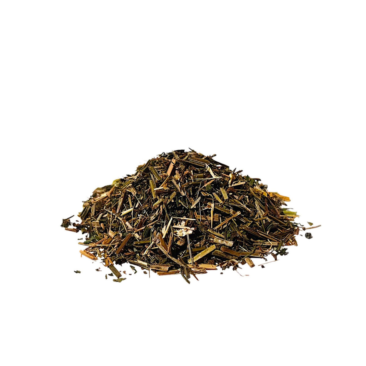 Pile of cleaver herb, cut and sifted, on a white background