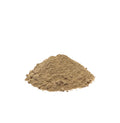Tan powdered herb piled on a white background