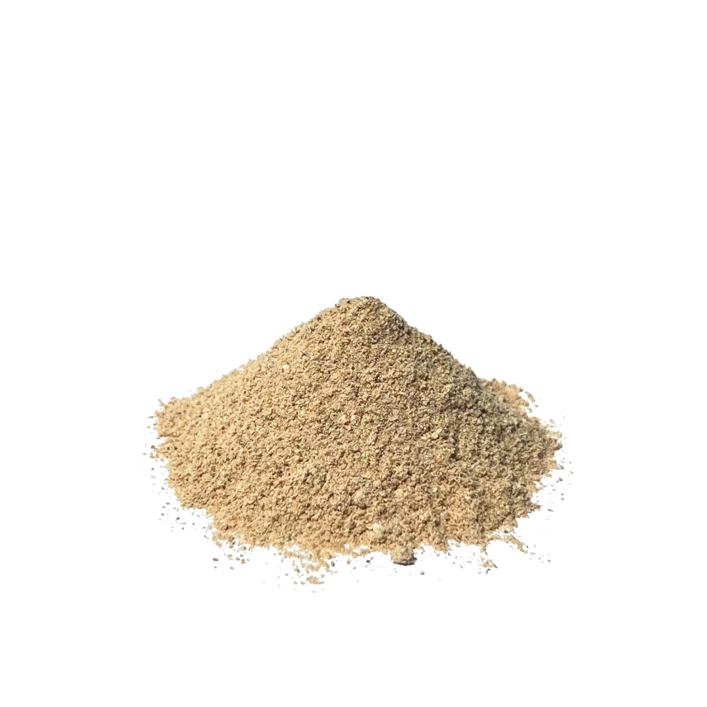 Ground lemon peel powder piled on a white background