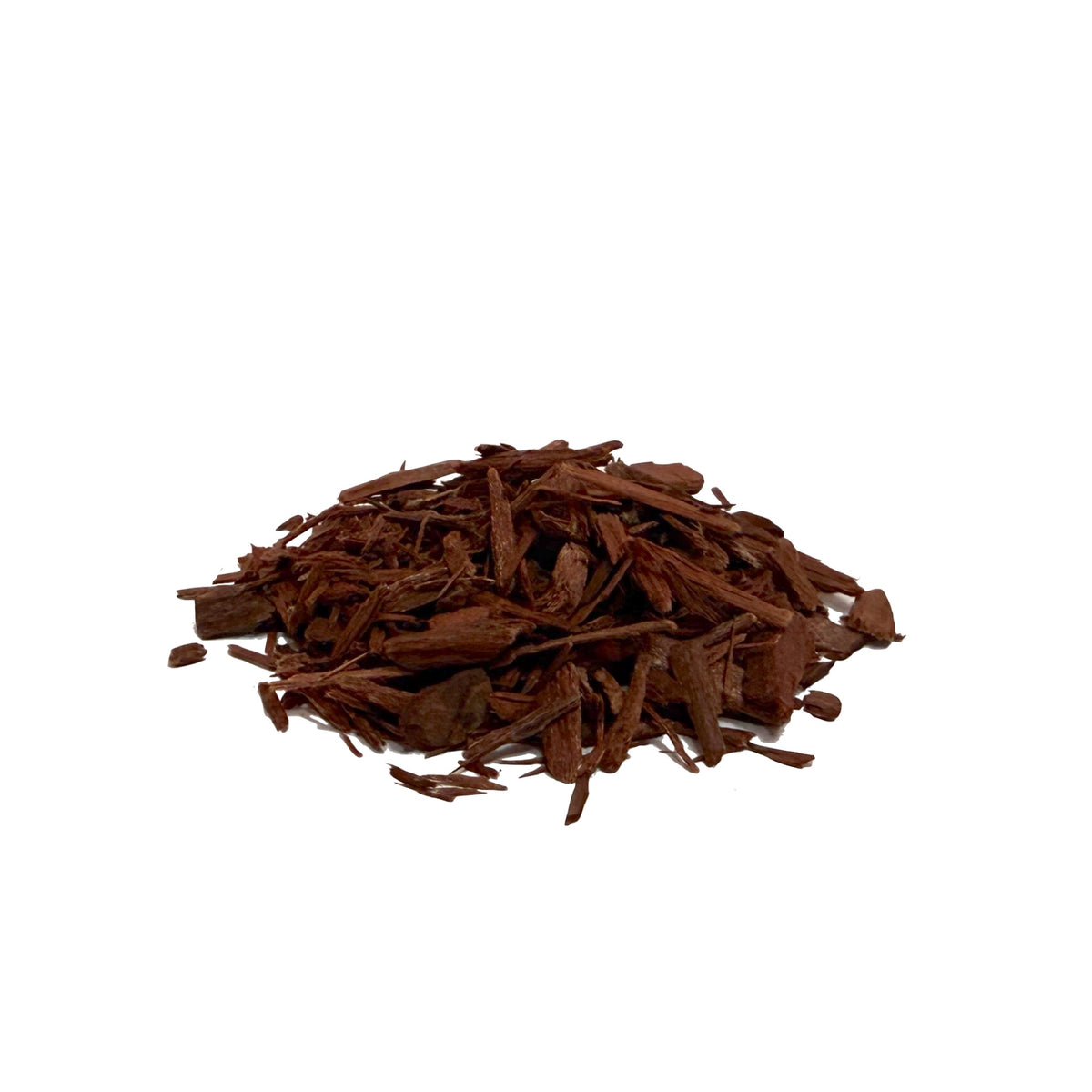 Pile of dark reddish brown yohimbe bark pieces