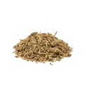 A small pile of dried, shredded brown bayberry root bark on a plain white background.