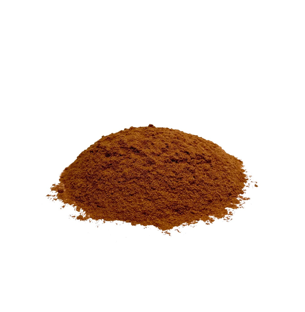 Finely ground cat’s claw bark powder piled on a white background
