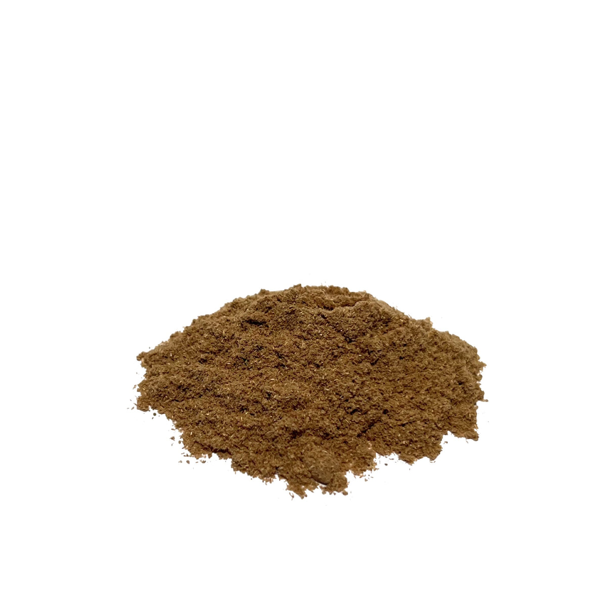 Small pile of medium brown (chamomile) powder on a white background.
