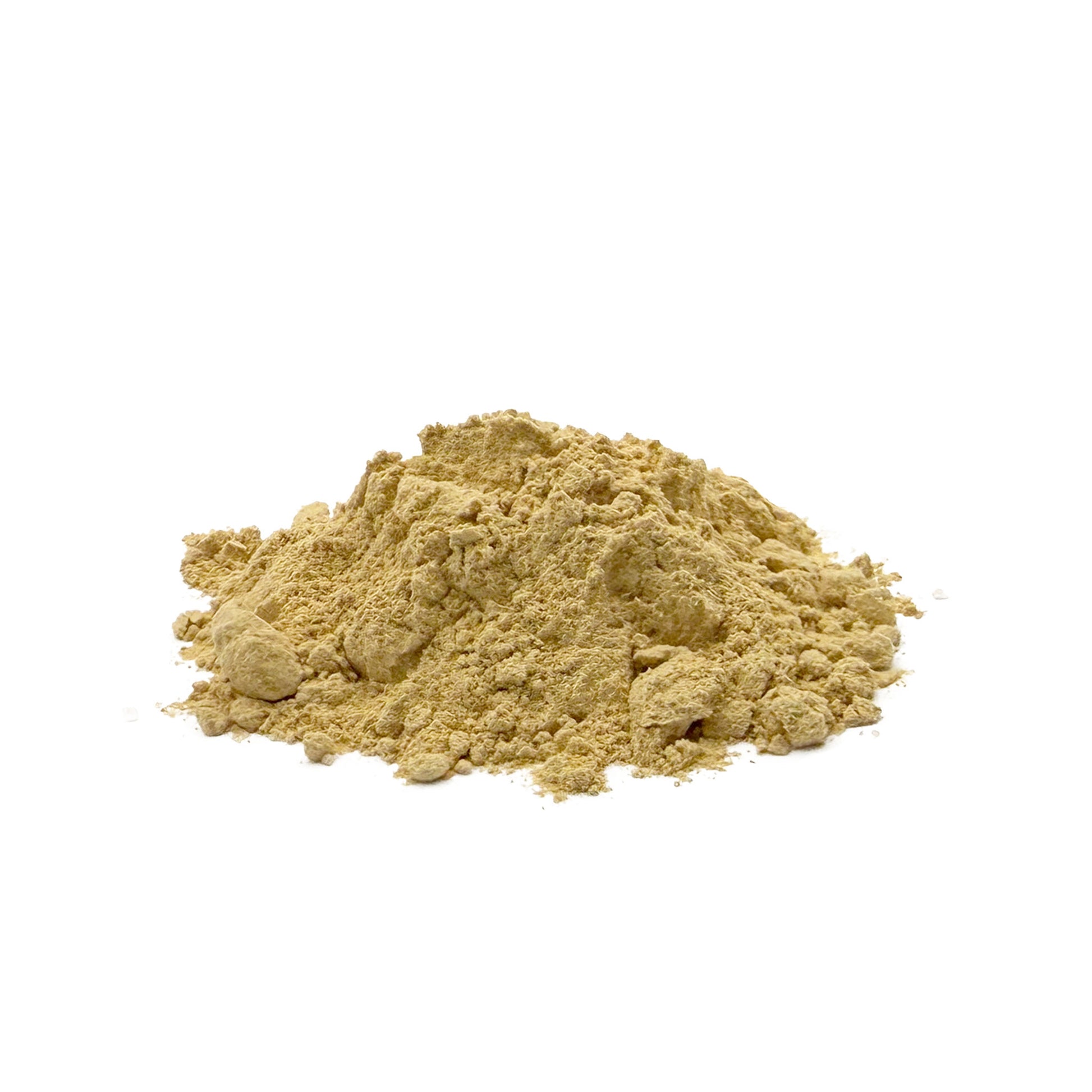 A small mound of fine, beige citrus bioflavonoid powder on a seamless white background.