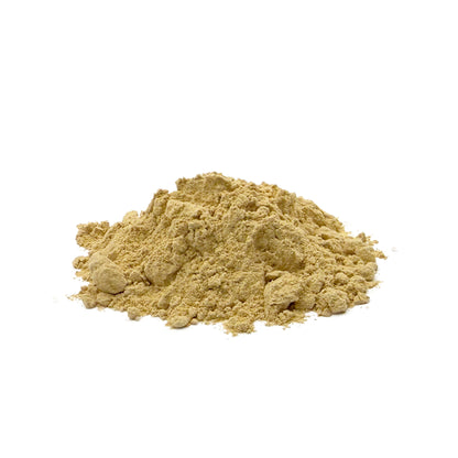 A small mound of fine, beige citrus bioflavonoid powder on a seamless white background.