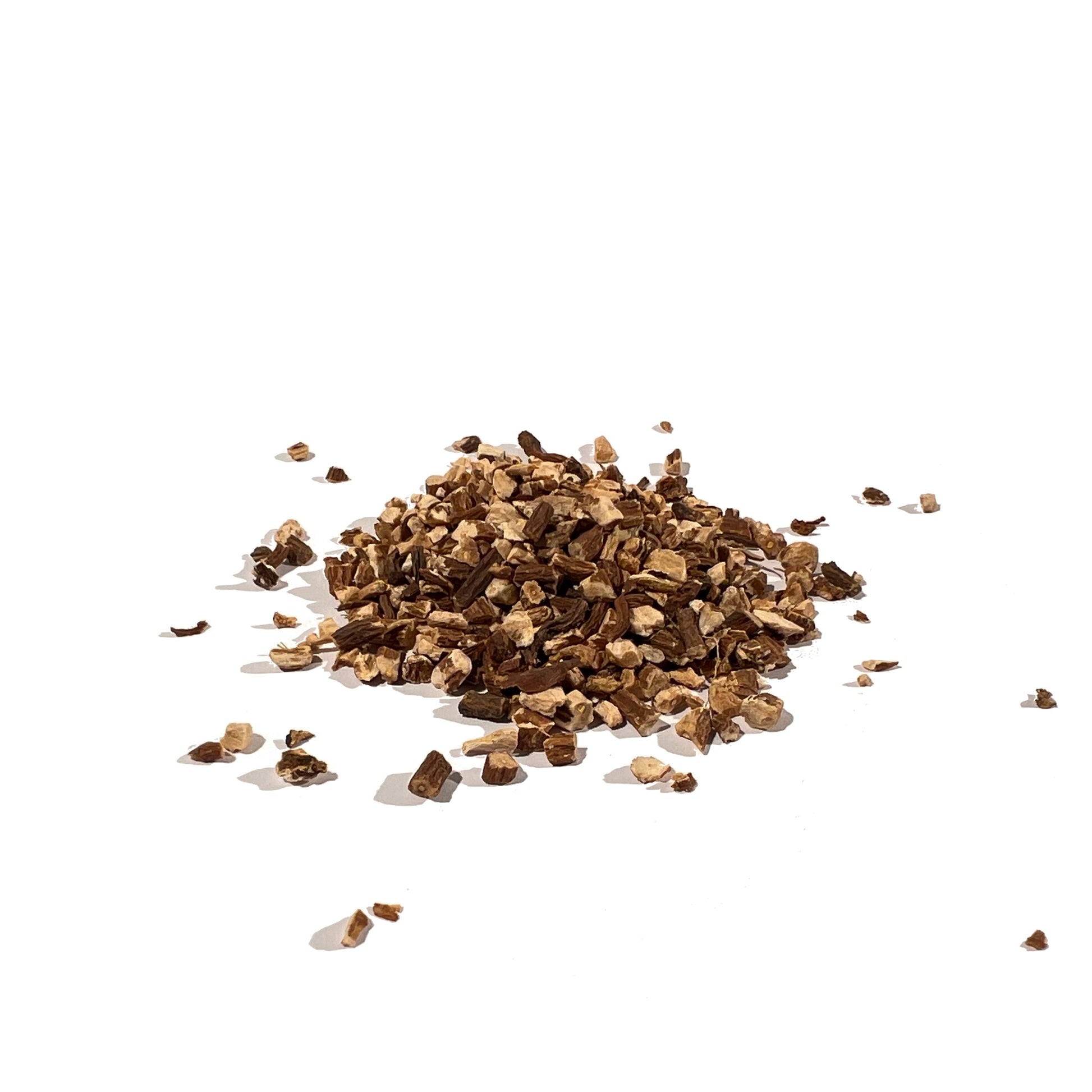 Cross-section cuts of dandelion taproots in a scattered pile