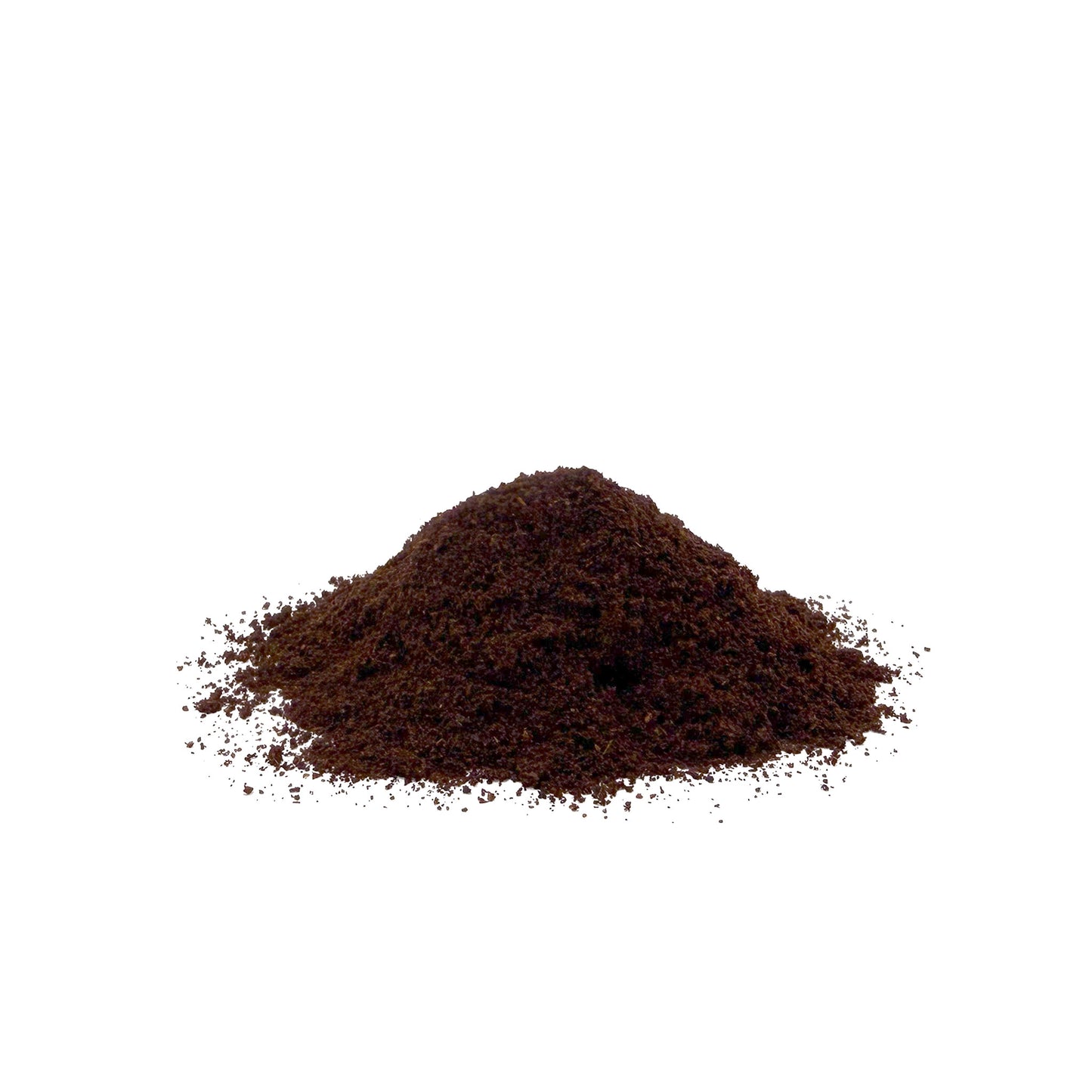 A small mound of dark brown elderberry powder on a plain white background.