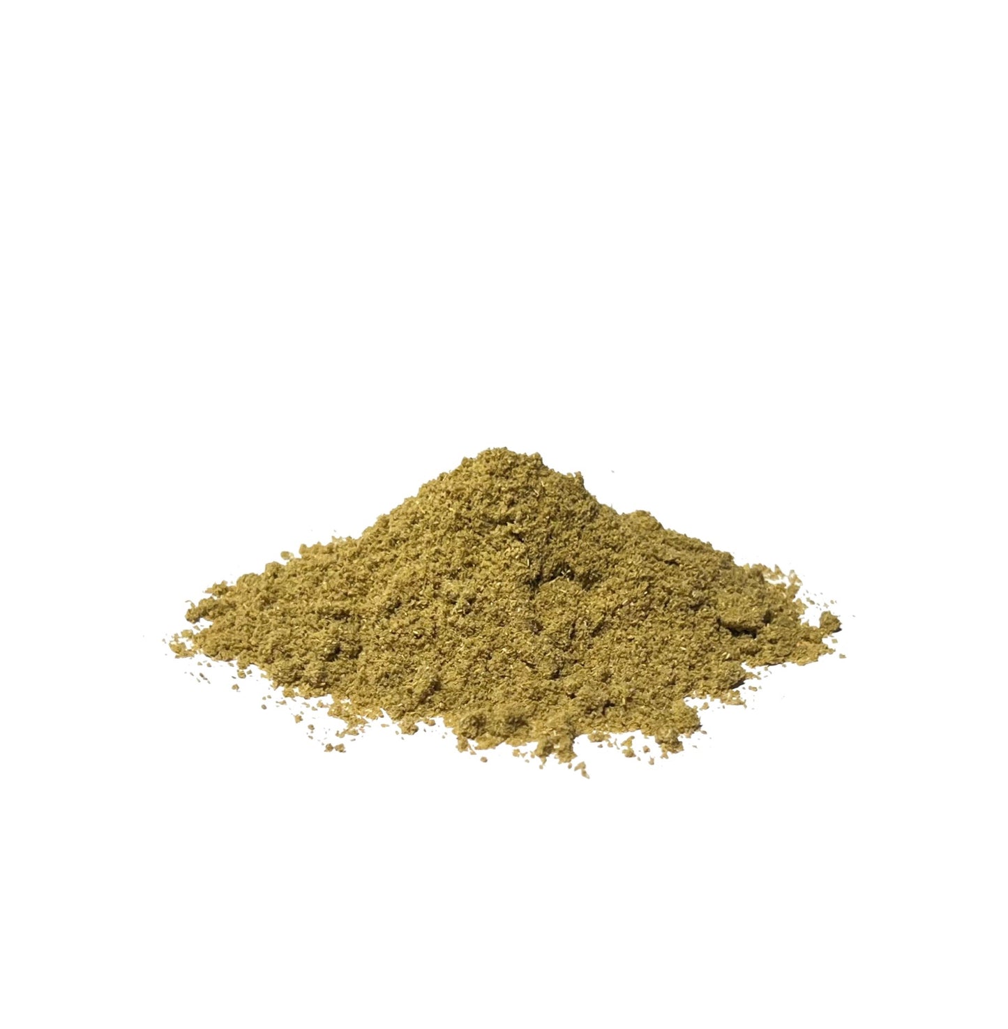 Greenish-yellow powdered herb on a white background