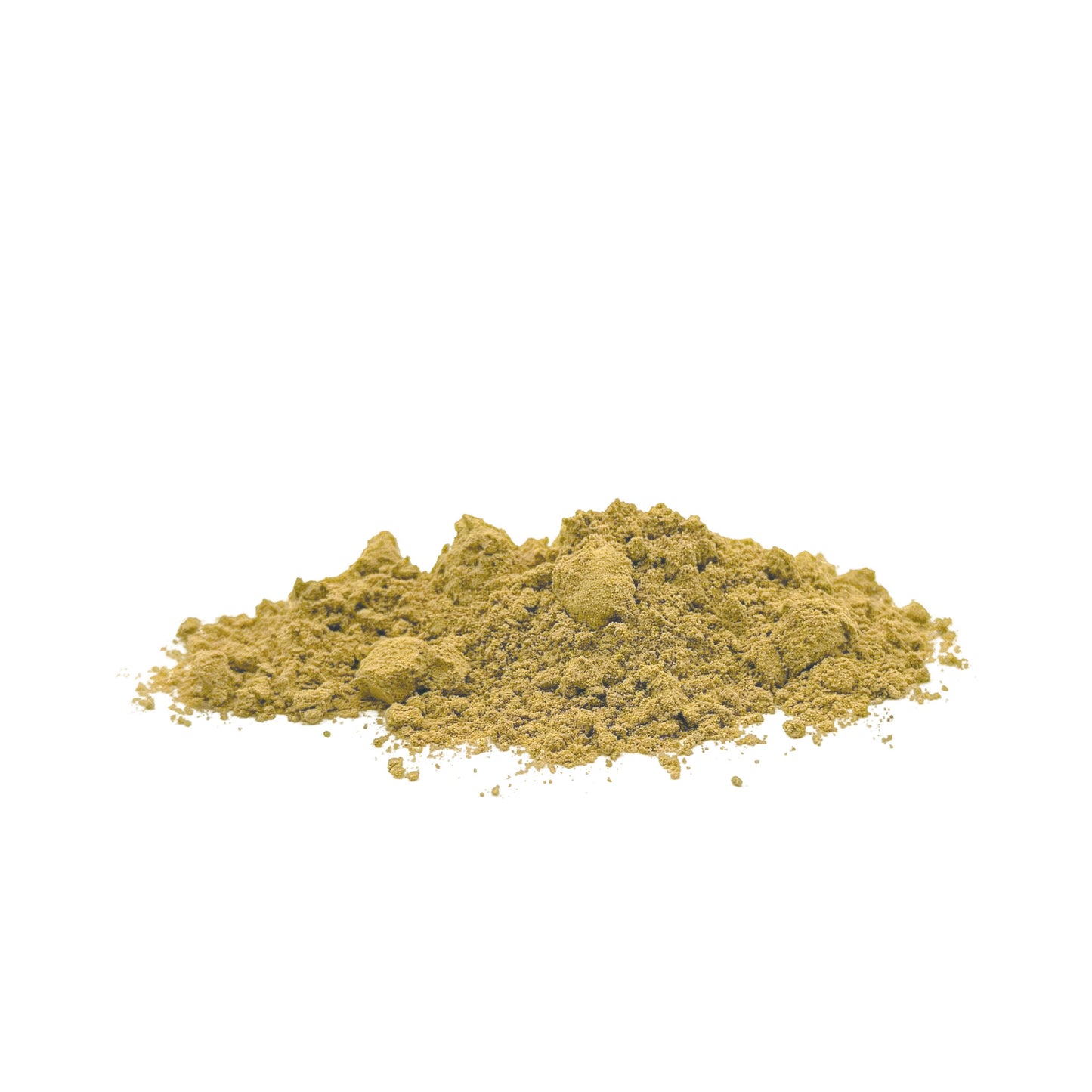 A small mound of fine yellow-green gentian root powder on a plain white background.