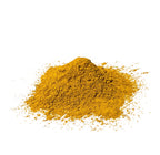 Fine textured, bright yellow powder on a white background