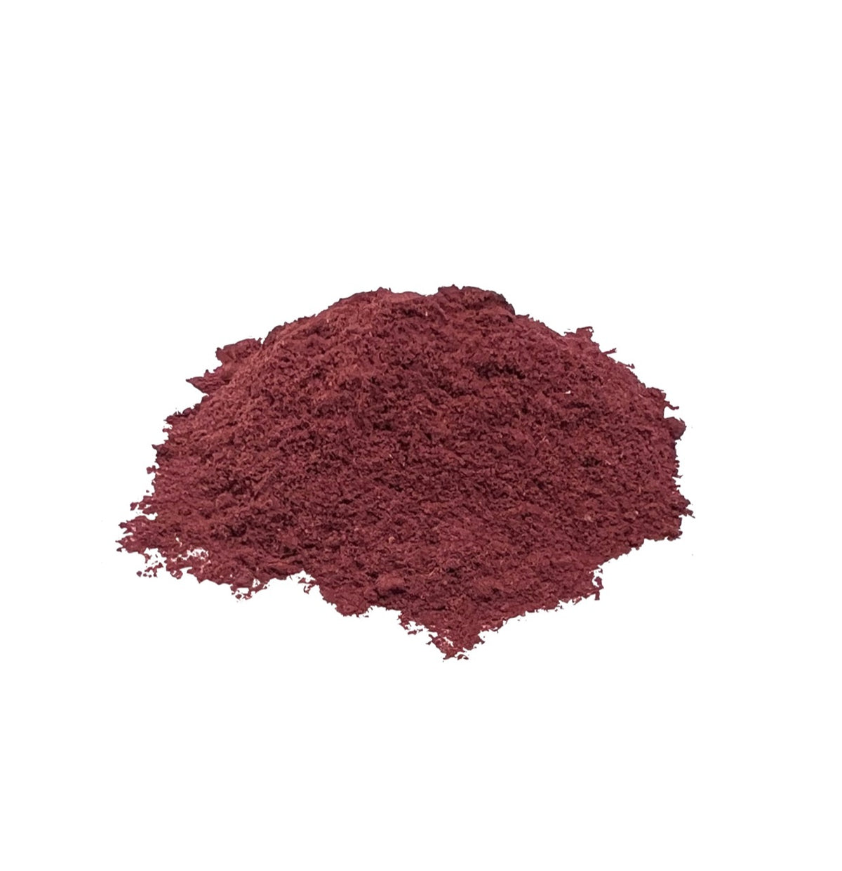 Dark purple-red hibiscus powder on a white background
