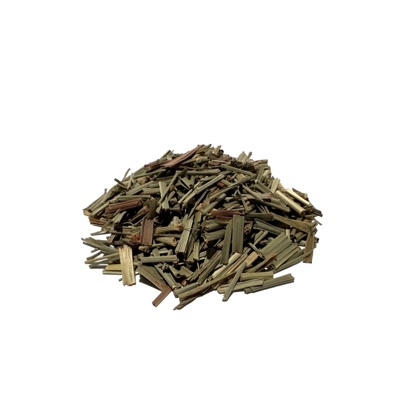 Small pile of dried lemongrass, cut and sifted