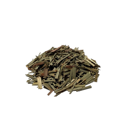 Small pile of dried lemongrass, cut and sifted