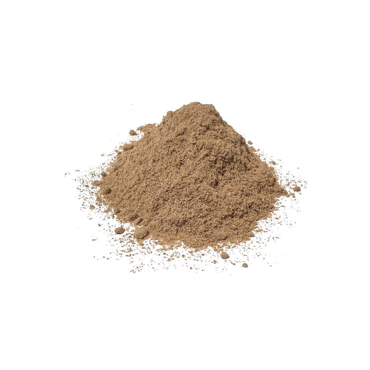 Tan-colored marshmallow root powder piled on a white background