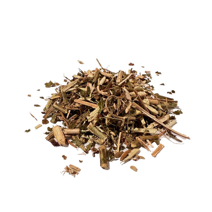Pile of dried, cut and sifted passionflower stems and leaves