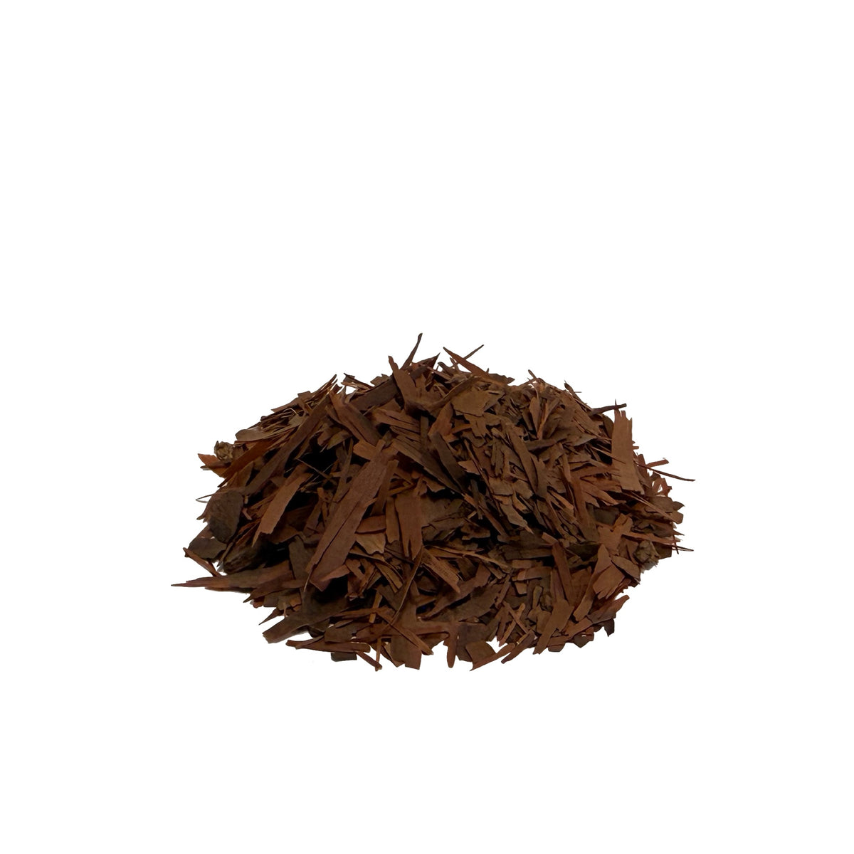 Thin shavings of reddish brown pau d’arco bark in a pile