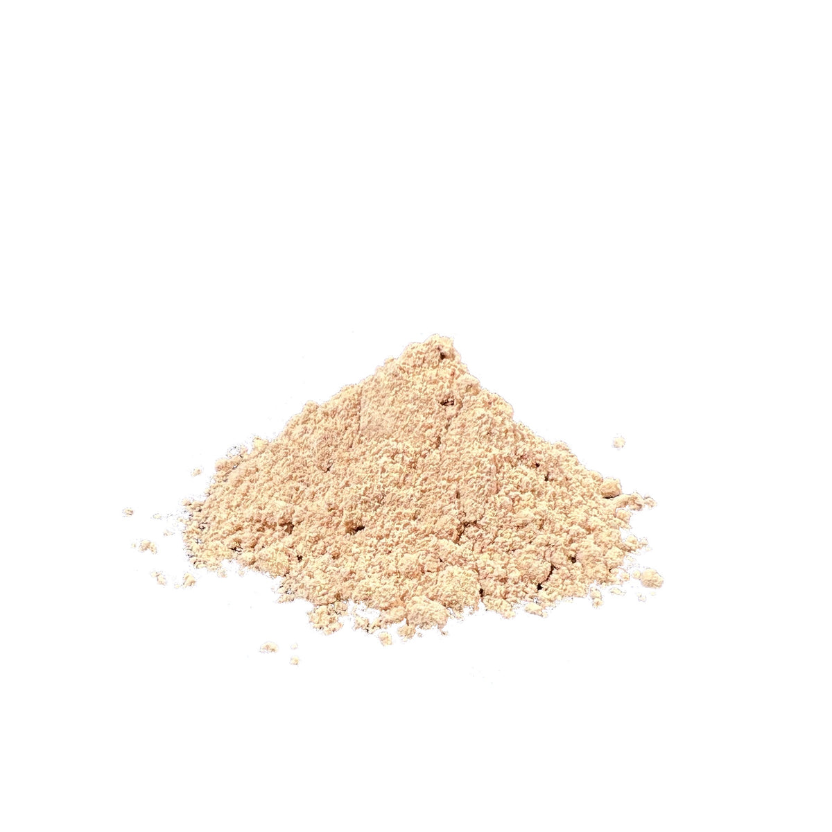 Pile of psyllium seed husk powder on a white background