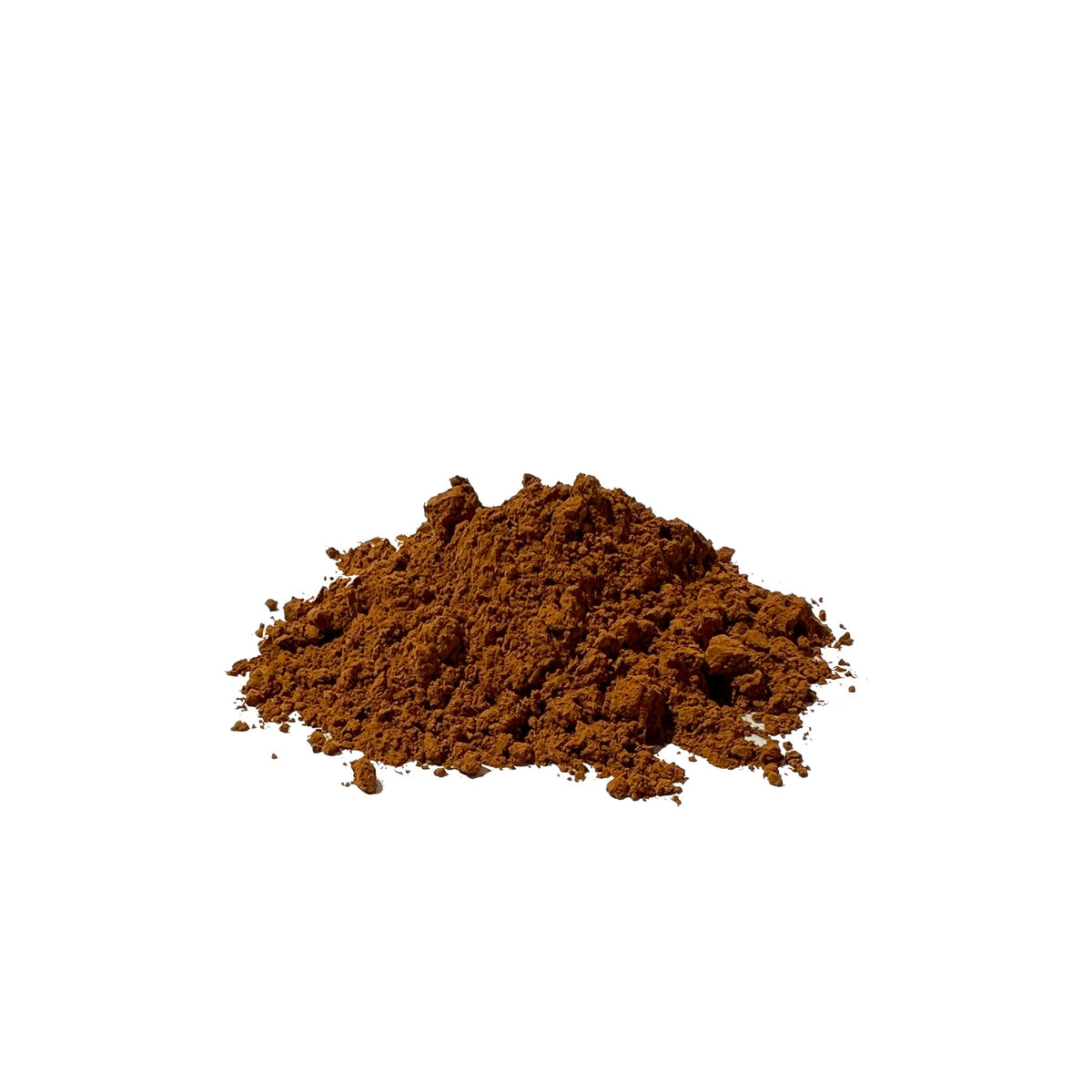 
Clumpy, orange-brown rhubarb powder piled on a white background