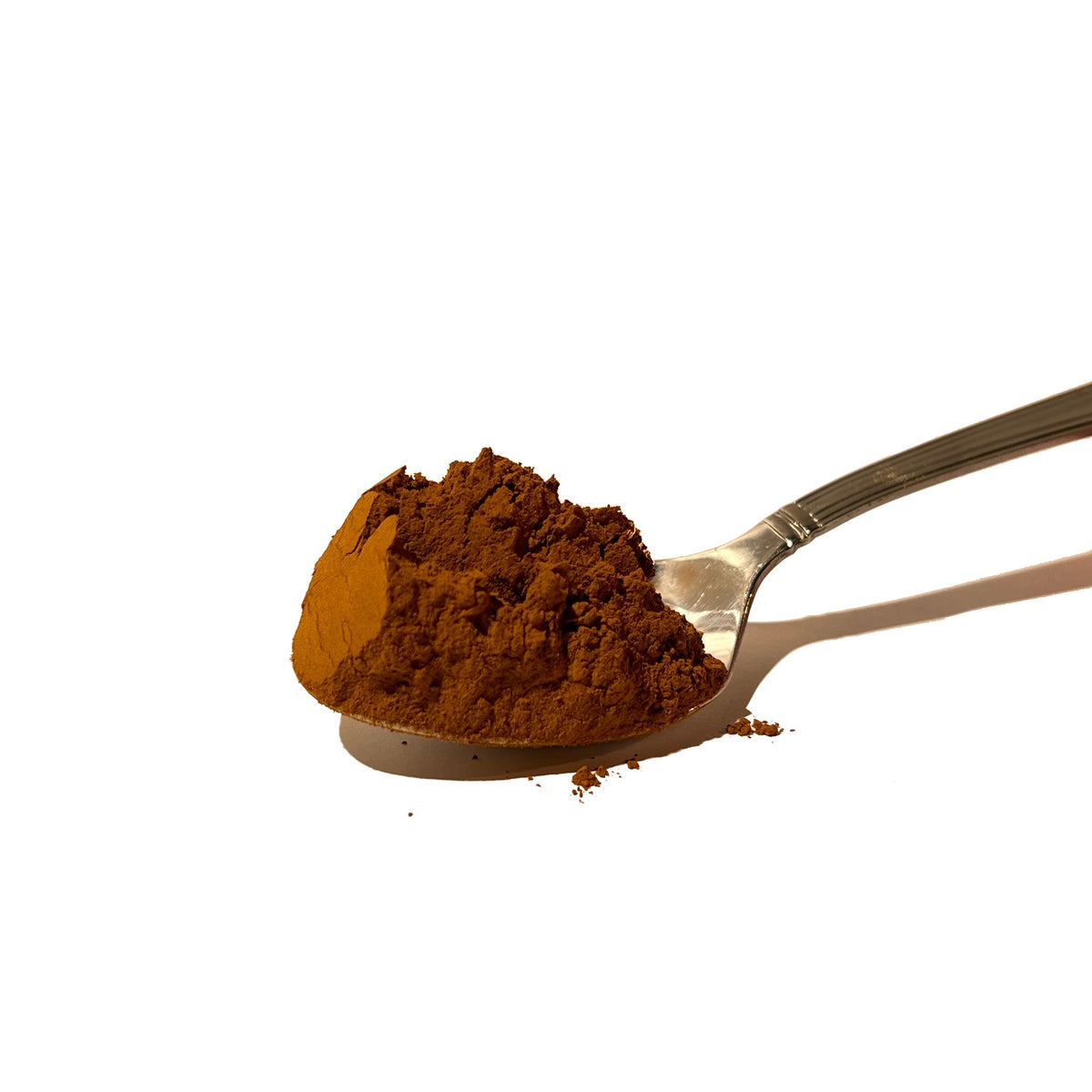 Heaping spoonful of orange-brown Turkey rhubarb powder