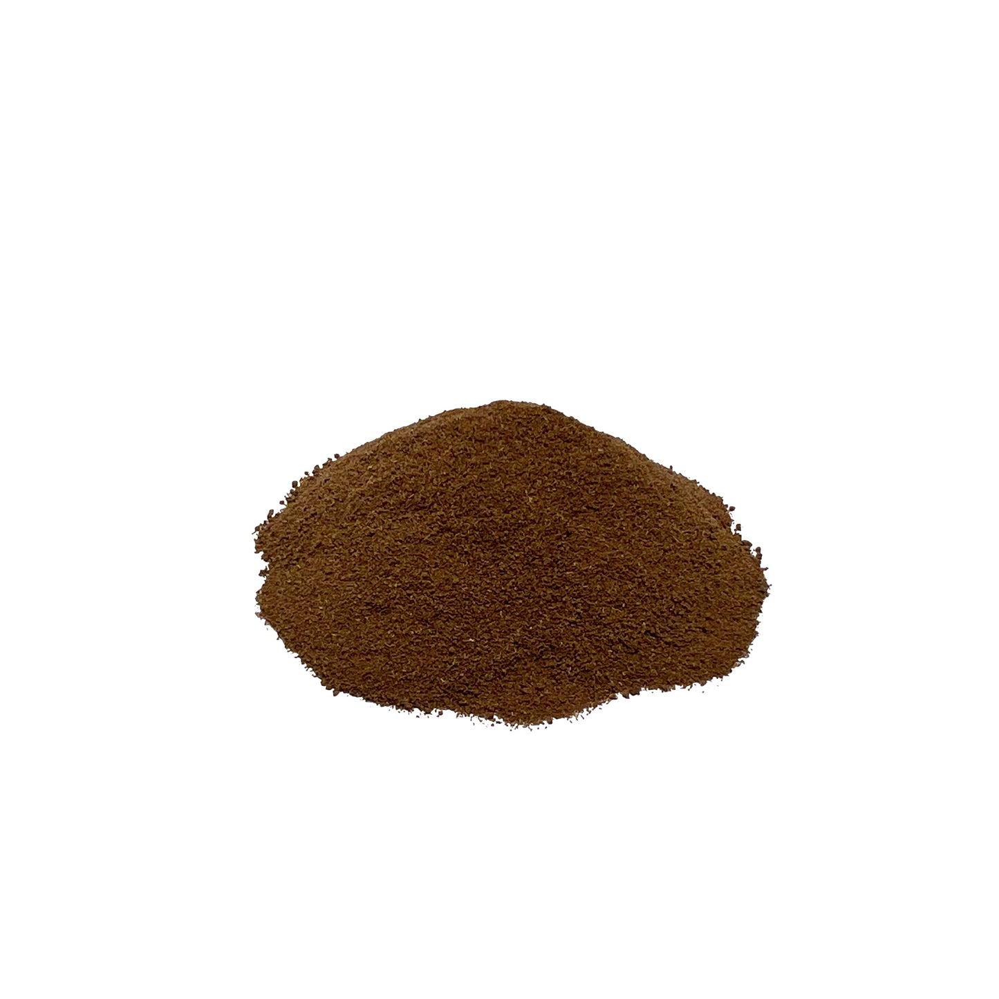  Finely ground brown uva ursi leaf powder on a white background