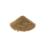 Dried, powdered wild lettuce herb piled on a white background