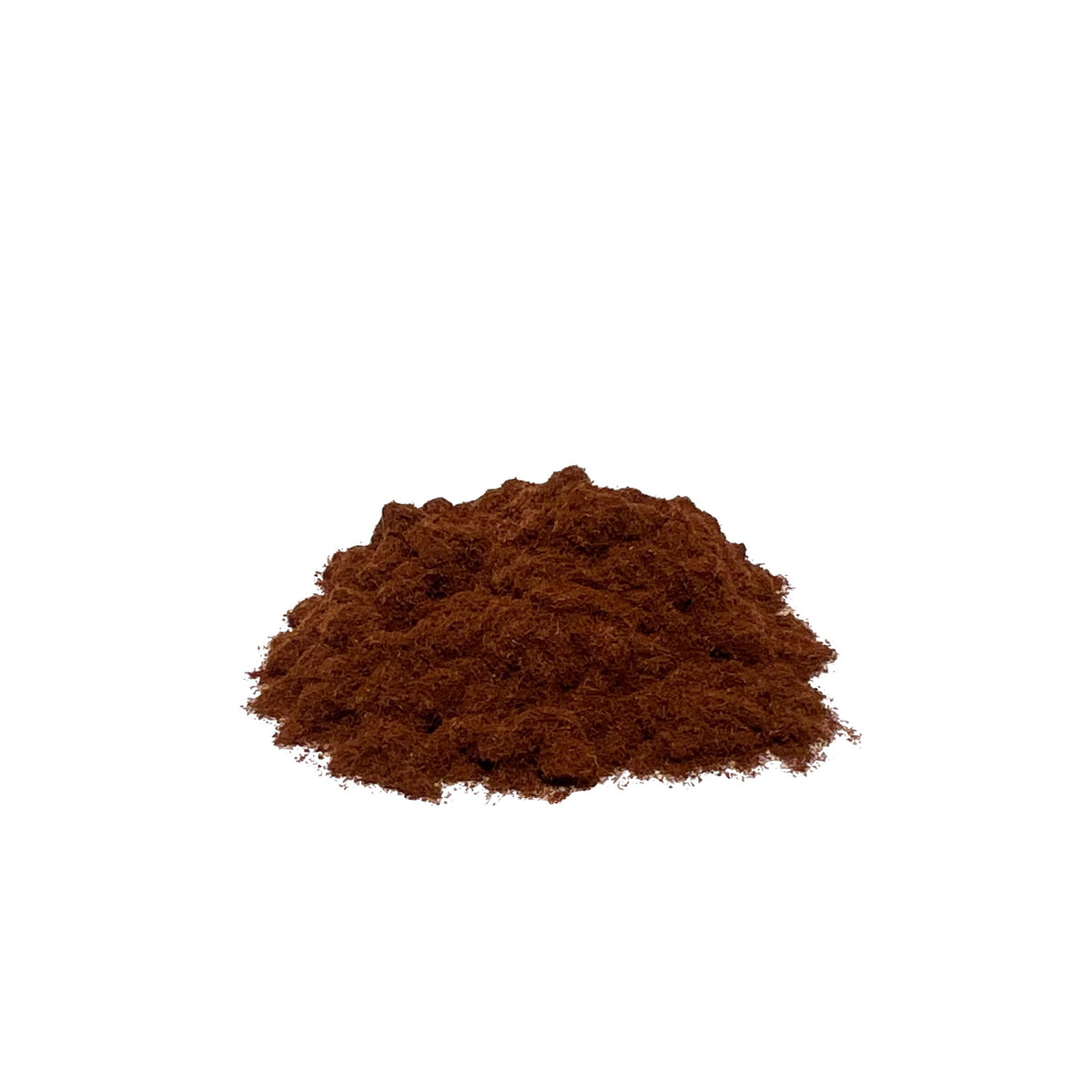 Reddish-brown, sawdust-like yohimbe powder in a pile